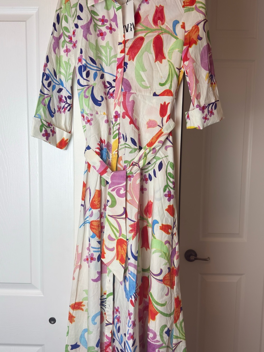 Zara Floral Tie-Waist Midi Dress in Multicolor Small - Picture 2 of 6
